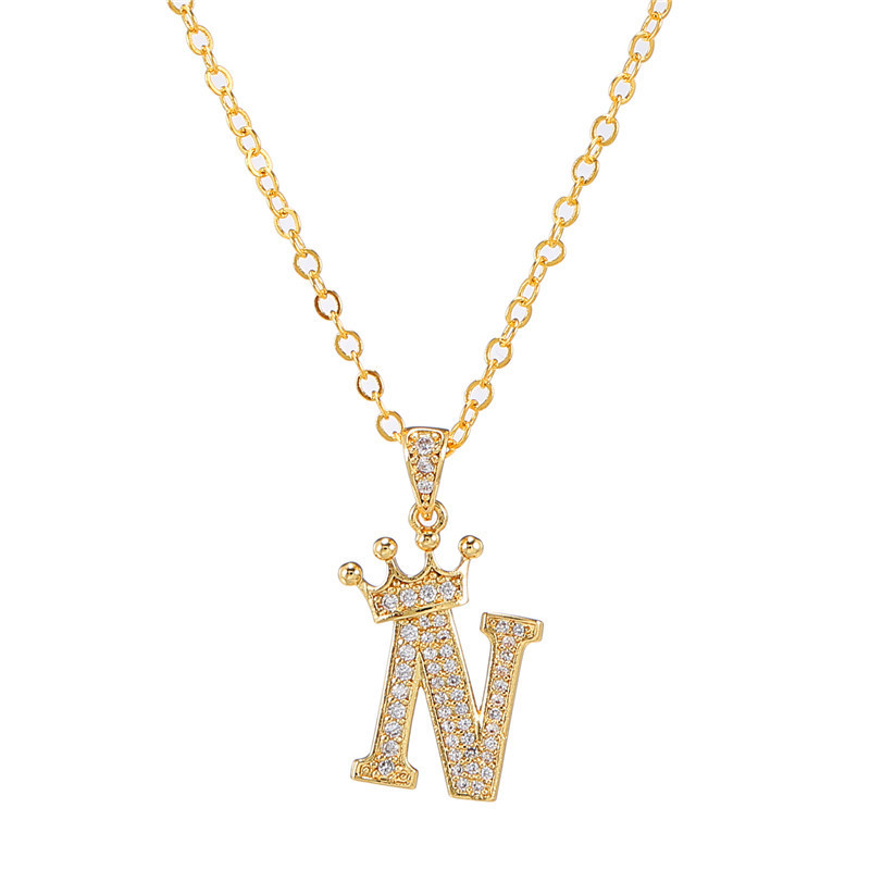 elegant zircon crown initial english letter pendant ladies necklace neck chain sweater chain gift details 19