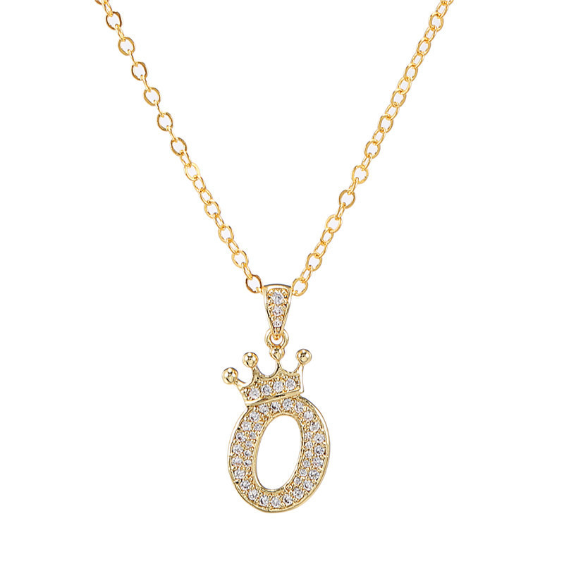 elegant zircon crown initial english letter pendant ladies necklace neck chain sweater chain gift details 20