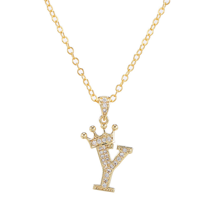 elegant zircon crown initial english letter pendant ladies necklace neck chain sweater chain gift details 30