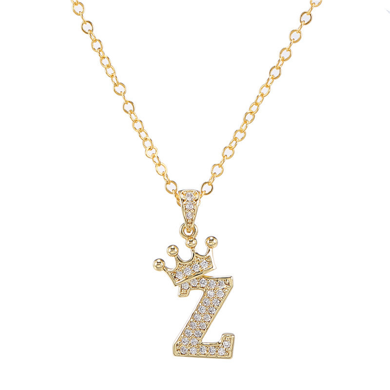 elegant zircon crown initial english letter pendant ladies necklace neck chain sweater chain gift details 31