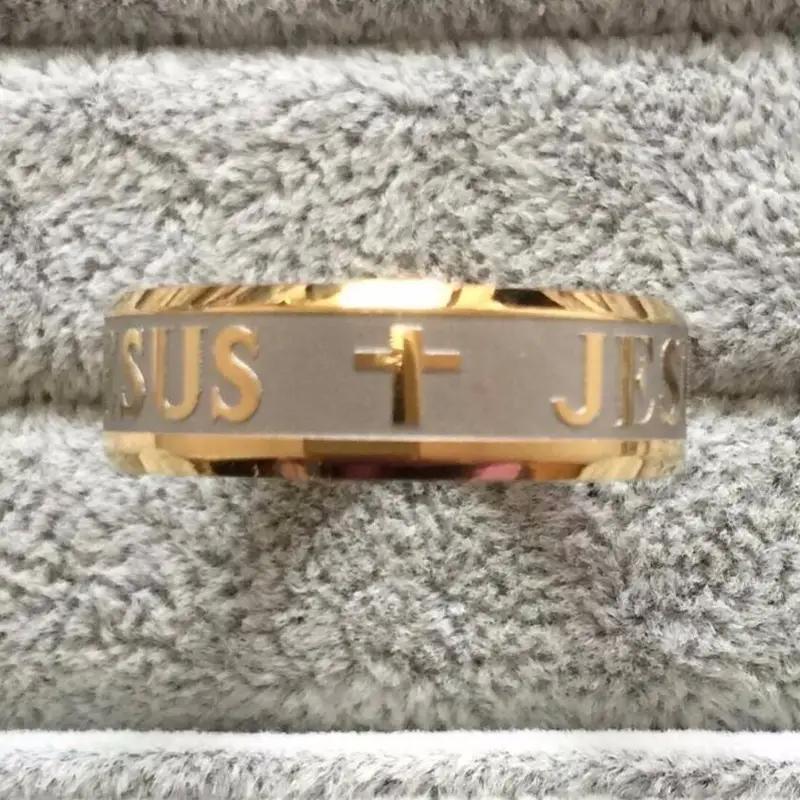 1pc luxury cross ring made of stainless steel 18k gold plated perfect christmas gift suitable for men and women catholic religious band details 1