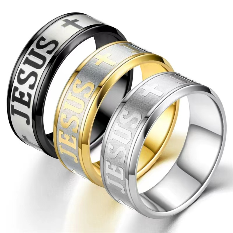 1pc luxury cross ring made of stainless steel 18k gold plated perfect christmas gift suitable for men and women catholic religious band details 3