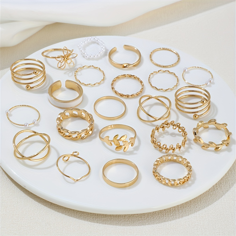 22pcs coquette style stacking rings trendy chain leaf flower design mix and match for daily outfits golden or silvery make your call details 5