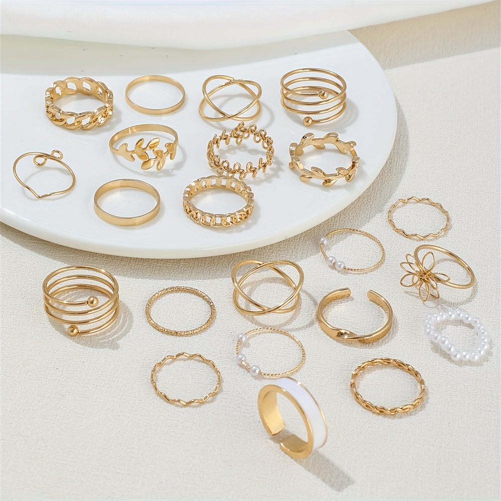 22pcs coquette style stacking rings trendy chain leaf flower design mix and match for daily outfits golden or silvery make your call details 6