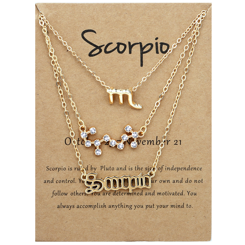 3 pack vintage zodiac alphabet symbols rhinestone clavicle chain necklaces details 2