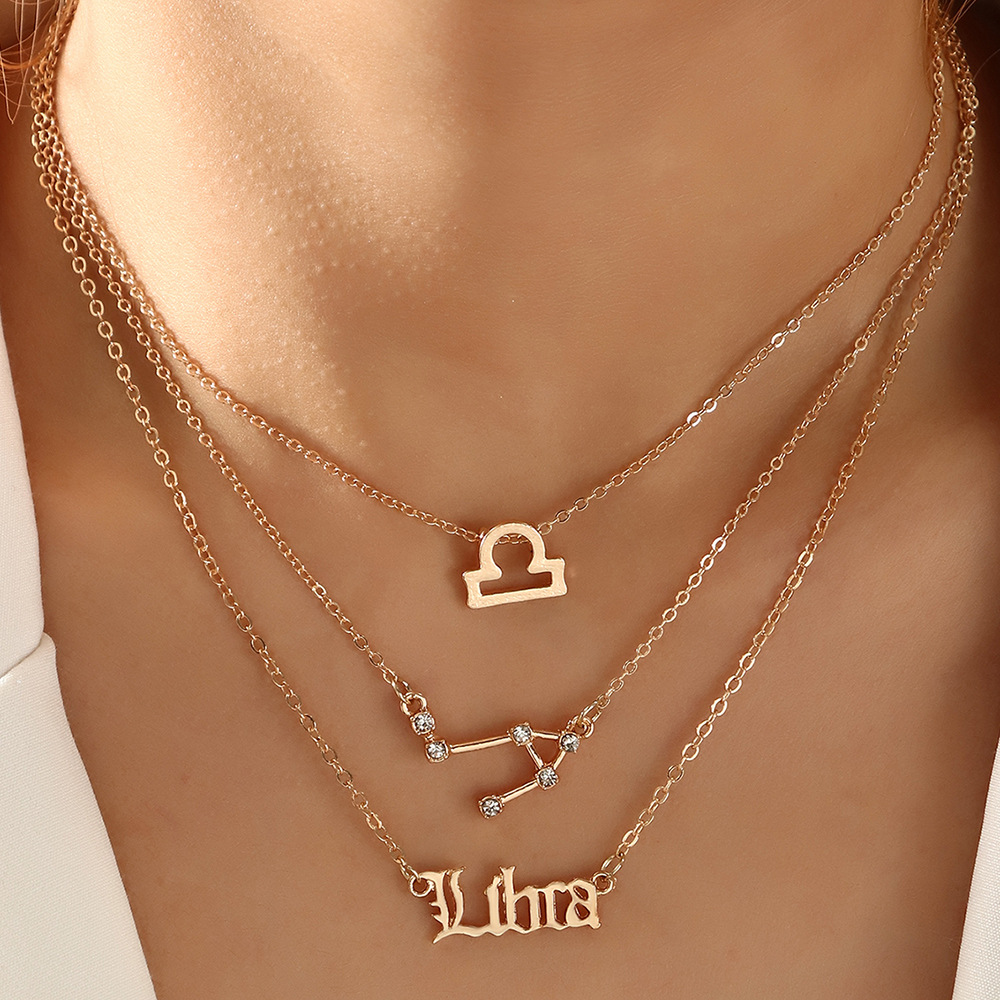 3 pack vintage zodiac alphabet symbols rhinestone clavicle chain necklaces details 13