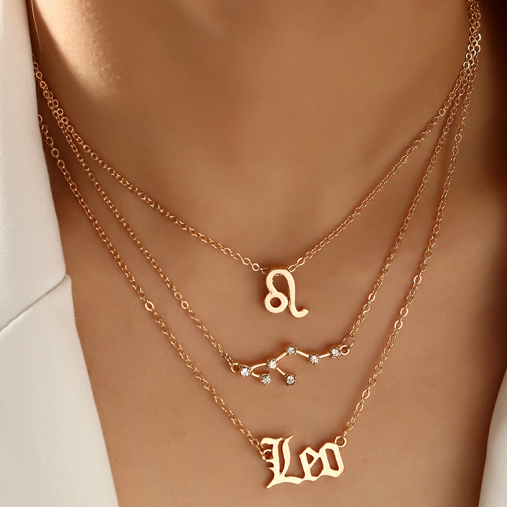 3 pack vintage zodiac alphabet symbols rhinestone clavicle chain necklaces details 15