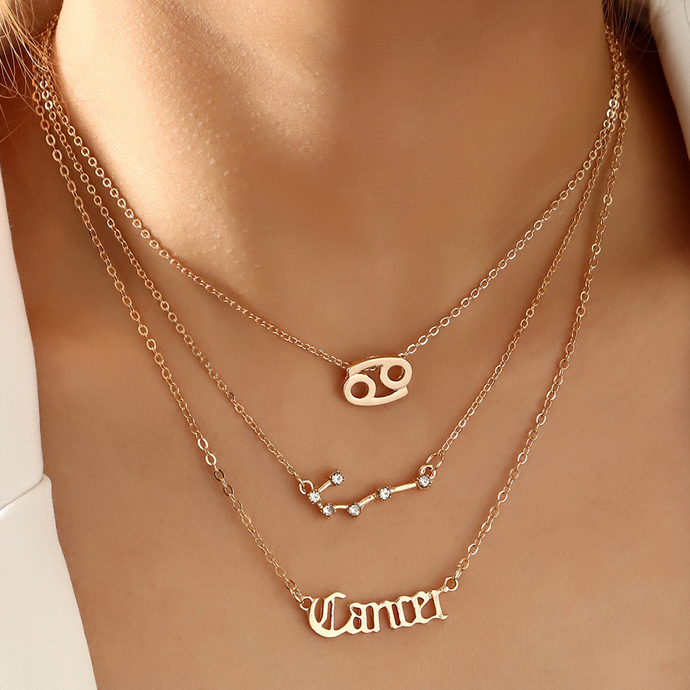 3 pack vintage zodiac alphabet symbols rhinestone clavicle chain necklaces details 16