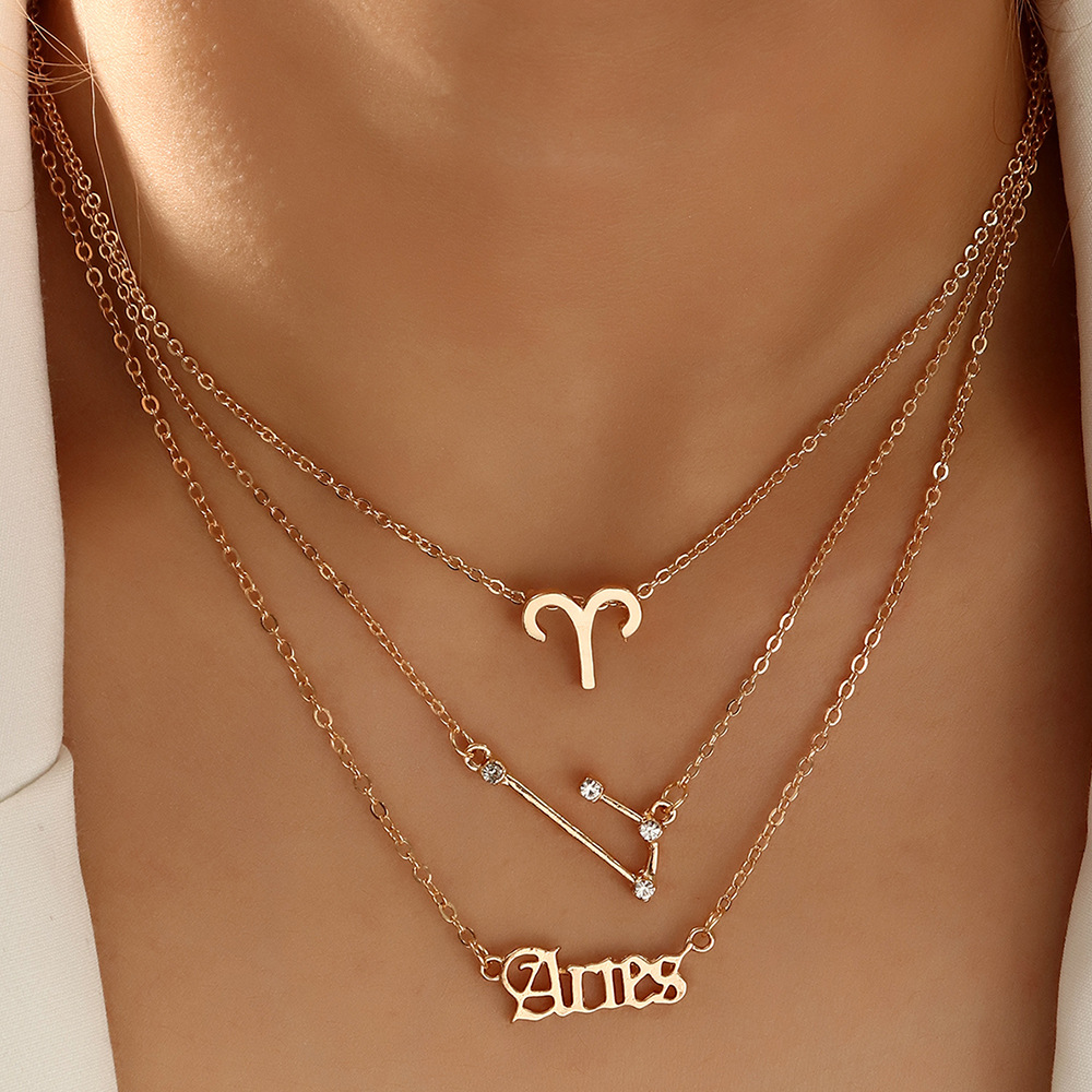 3 pack vintage zodiac alphabet symbols rhinestone clavicle chain necklaces details 17