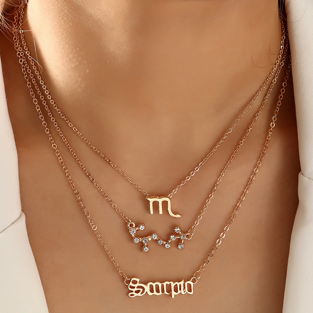 3 pack vintage zodiac alphabet symbols rhinestone clavicle chain necklaces details 18