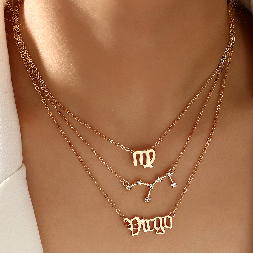 3 pack vintage zodiac alphabet symbols rhinestone clavicle chain necklaces details 20