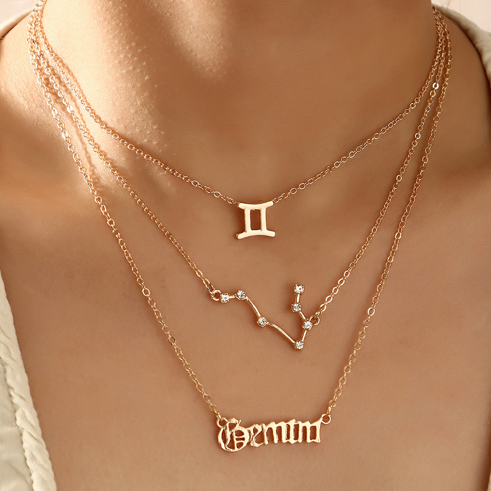 3 pack vintage zodiac alphabet symbols rhinestone clavicle chain necklaces details 22