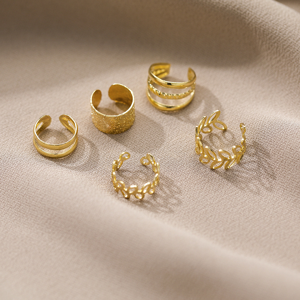 golden leaf 5pcs cutout ear clips fitting one ear details 2