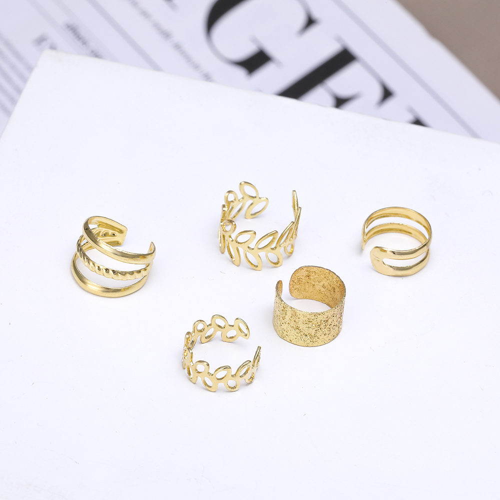 golden leaf 5pcs cutout ear clips fitting one ear details 5