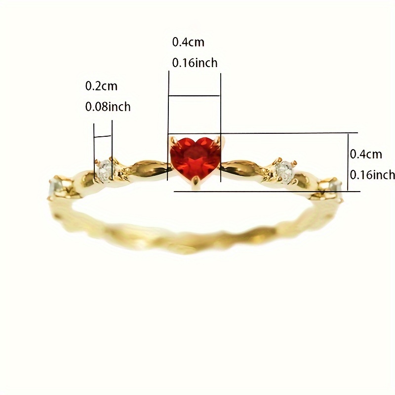 exquisite promise ring inlaid scarlet zirconia in heart shape engagement wedding ring for brides 18k gold plated just pick a color u like details 4