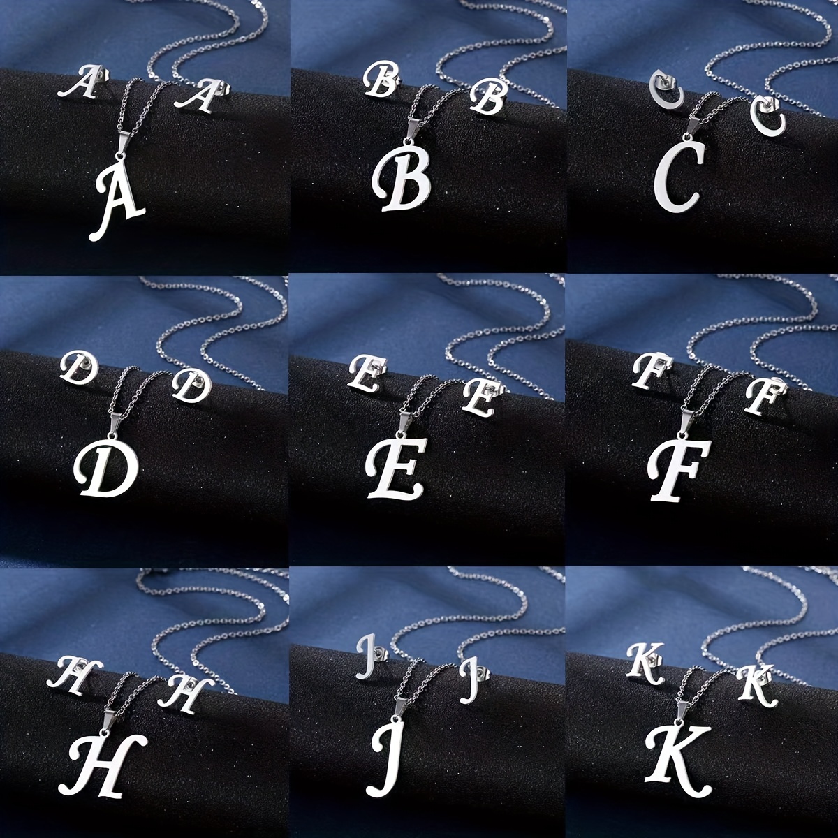 simple 26 initial letter alphabet necklace earring set glossy stainless steel collarbone chain ladies birthday gift details 0