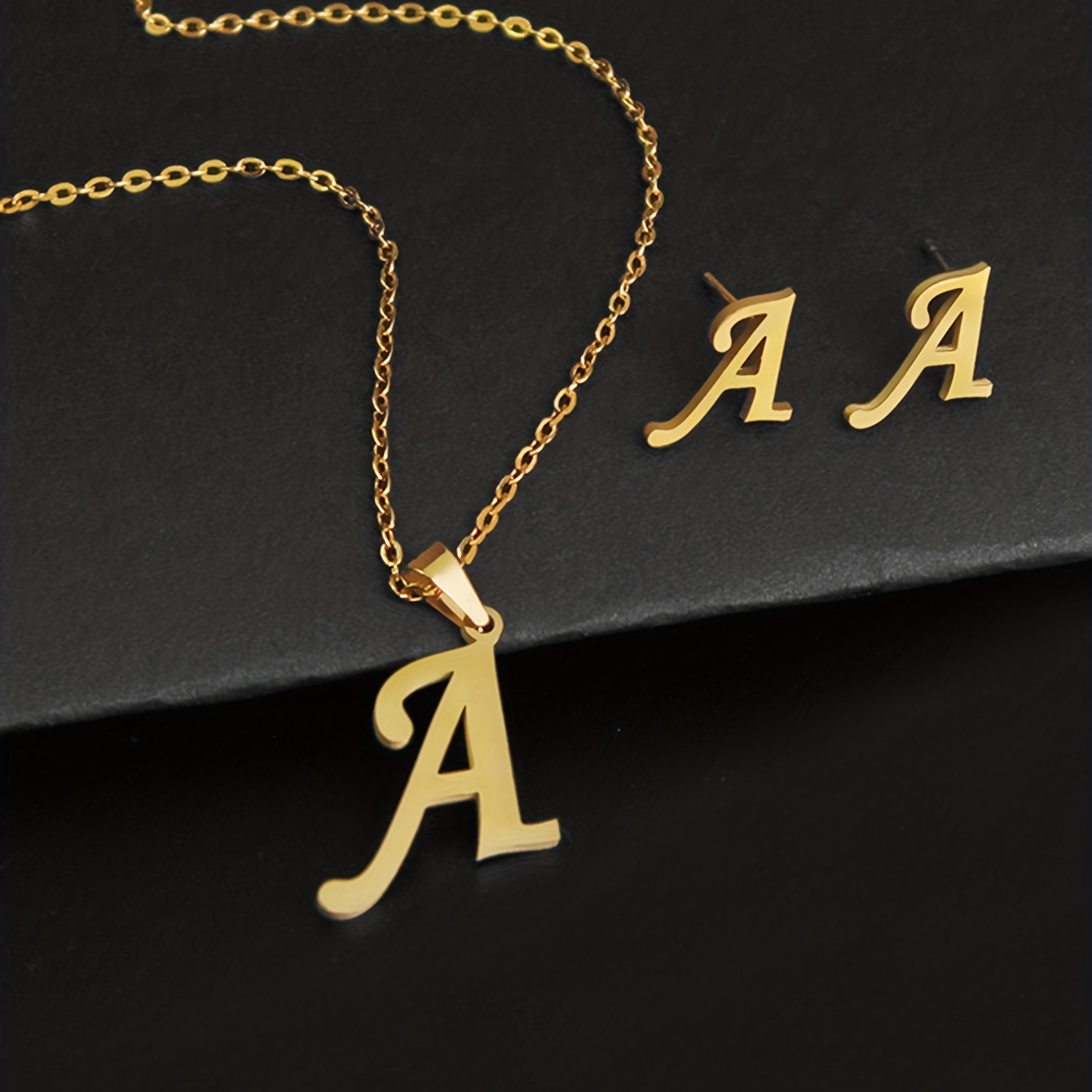 simple 26 initial letter alphabet necklace earring set glossy stainless steel collarbone chain ladies birthday gift details 2