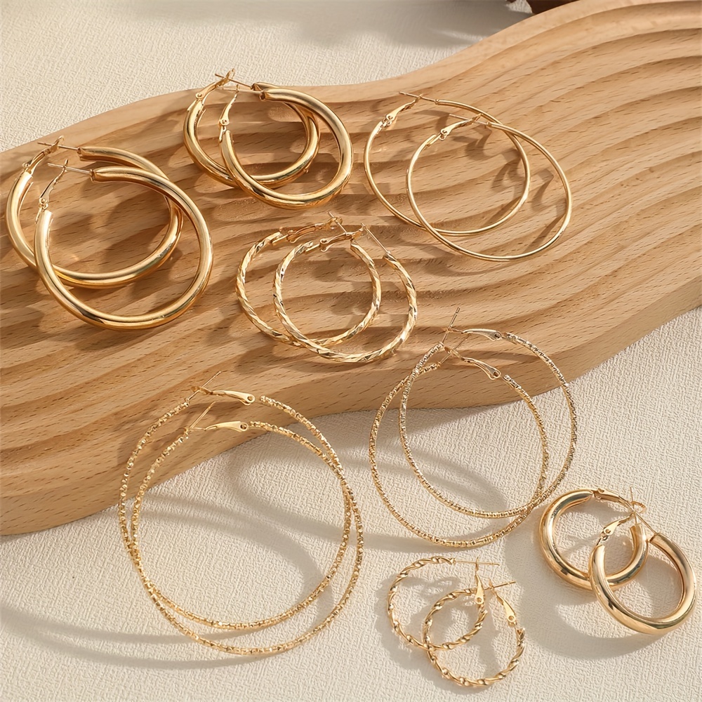 8 pairs set of hoop earrings alloy jewelry elegant simple style for women girls daily wear delicate set gifts details 0