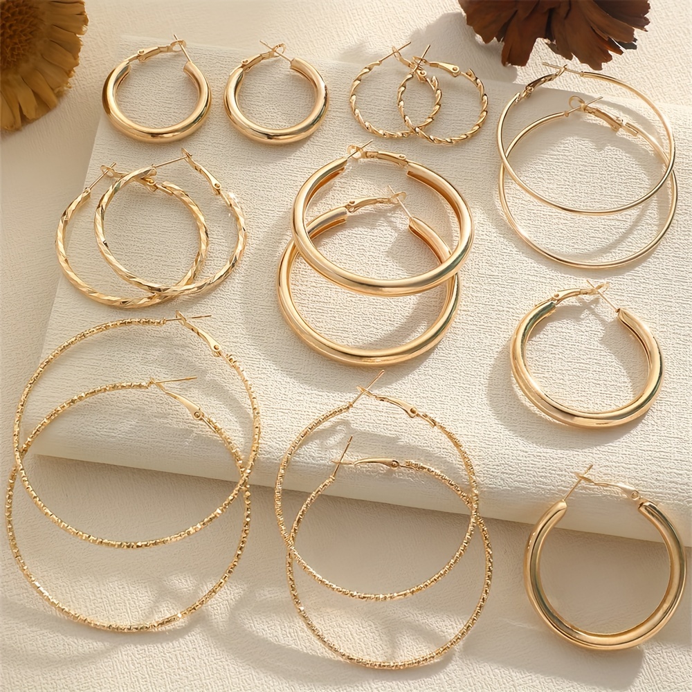 8 pairs set of hoop earrings alloy jewelry elegant simple style for women girls daily wear delicate set gifts details 1