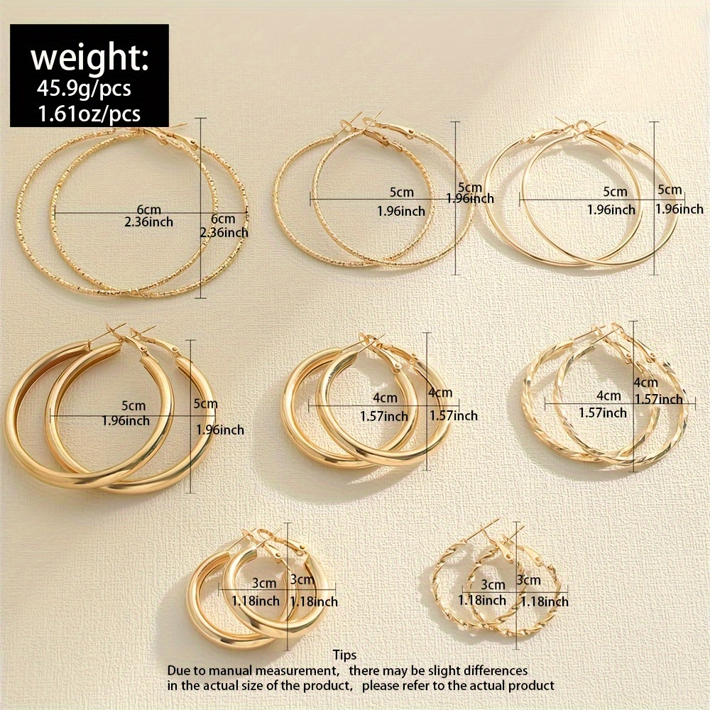 8 pairs set of hoop earrings alloy jewelry elegant simple style for women girls daily wear delicate set gifts details 3