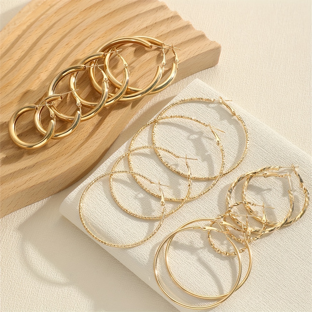 8 pairs set of hoop earrings alloy jewelry elegant simple style for women girls daily wear delicate set gifts details 4