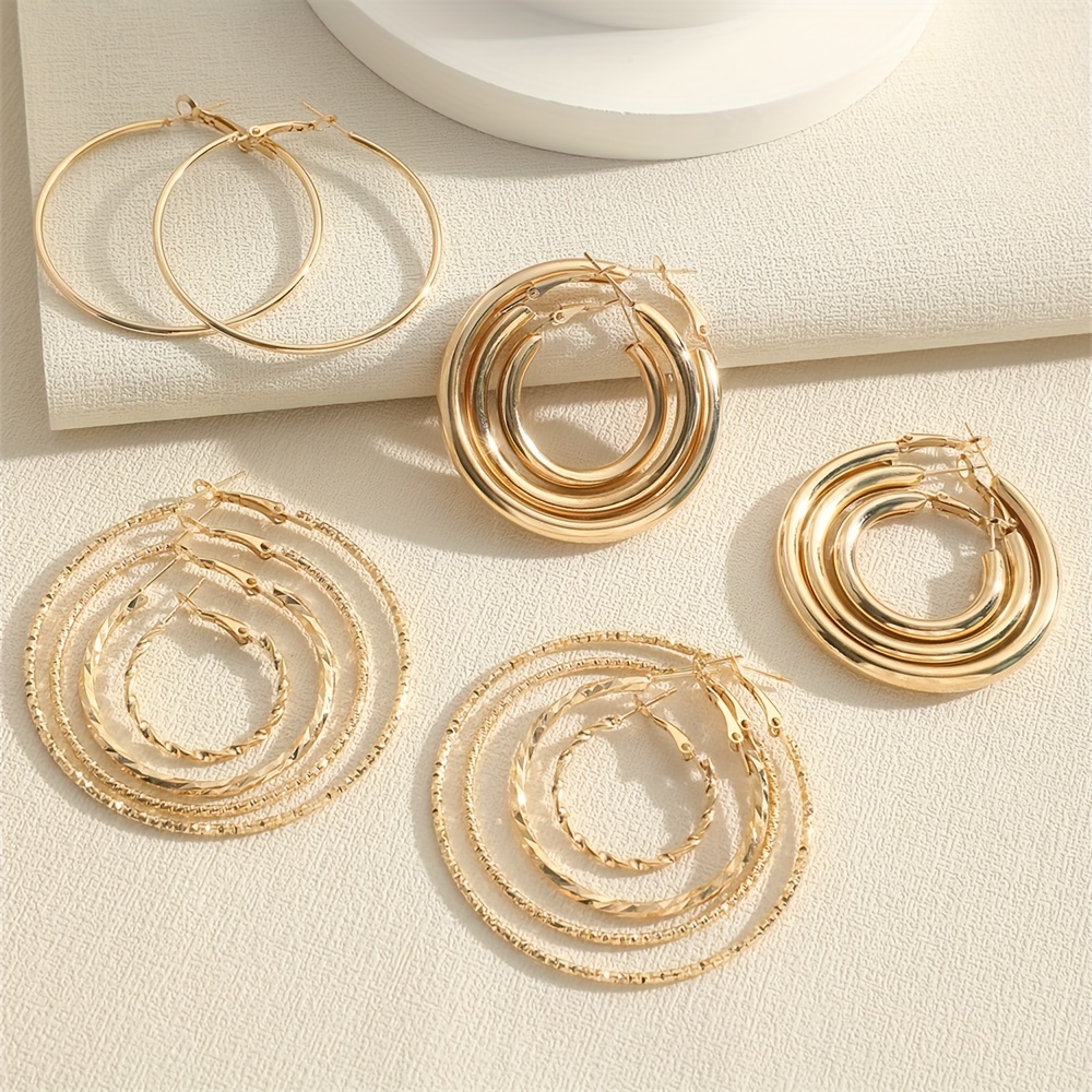 8 pairs set of hoop earrings alloy jewelry elegant simple style for women girls daily wear delicate set gifts details 5