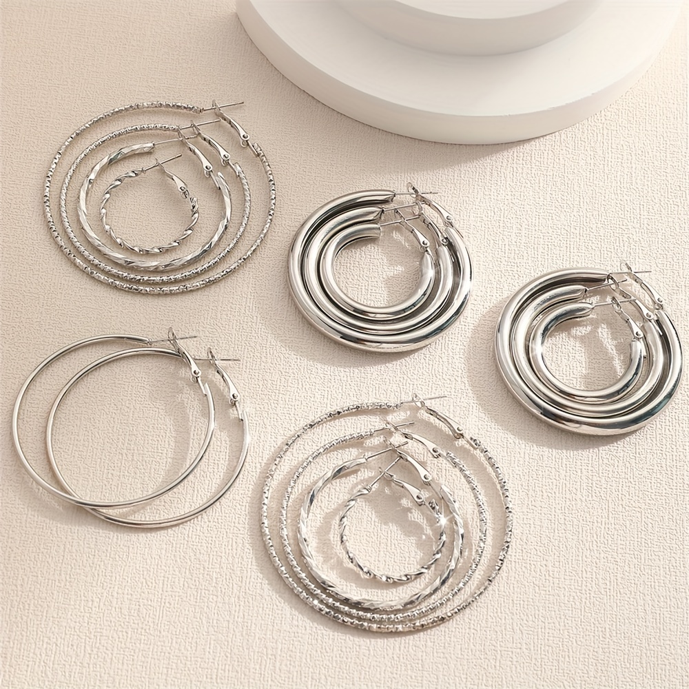 8 pairs set of hoop earrings alloy jewelry elegant simple style for women girls daily wear delicate set gifts details 6