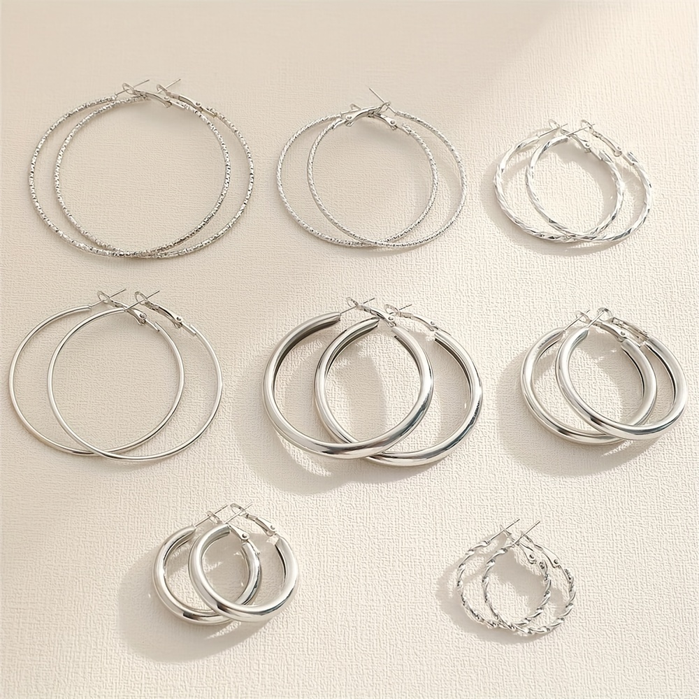 8 pairs set of hoop earrings alloy jewelry elegant simple style for women girls daily wear delicate set gifts details 7