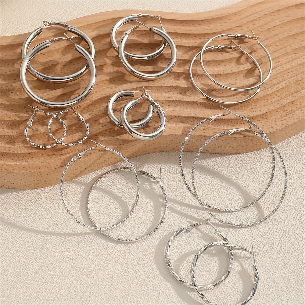 8 pairs set of hoop earrings alloy jewelry elegant simple style for women girls daily wear delicate set gifts details 8