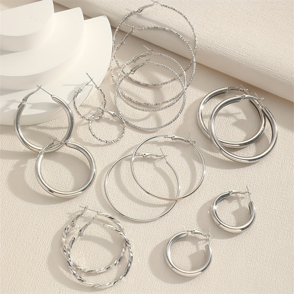 8 pairs set of hoop earrings alloy jewelry elegant simple style for women girls daily wear delicate set gifts details 9