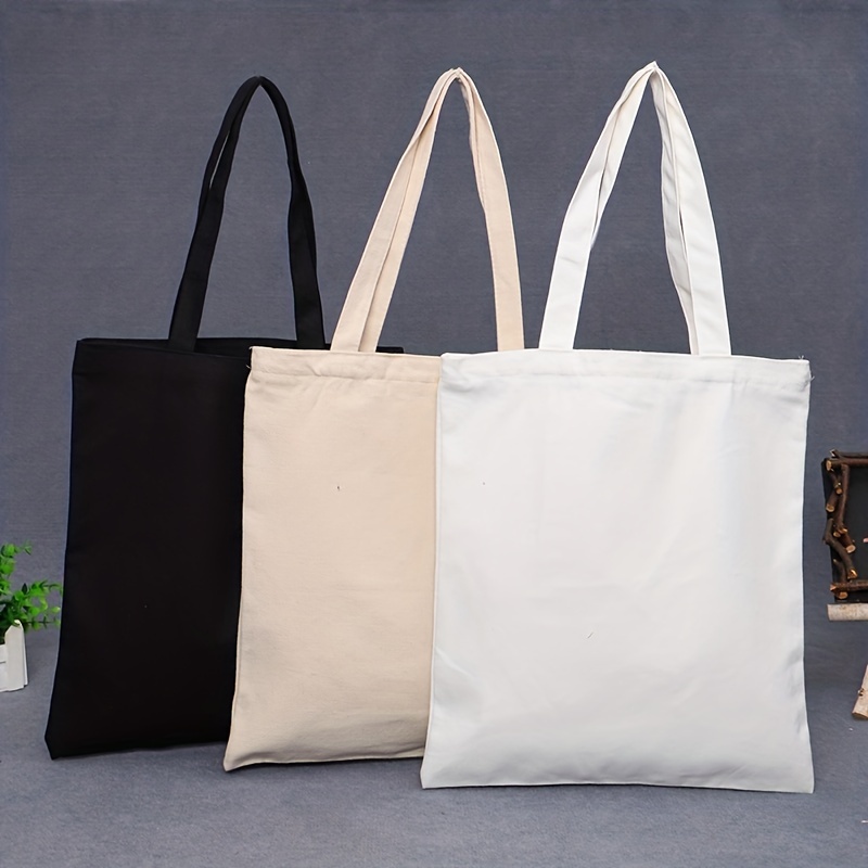 3 pieces canvas tote bags cotton handbag washable reusable student tote bag blank diy original design eco bag food shopping bag gift bags book bags white black nature details 1