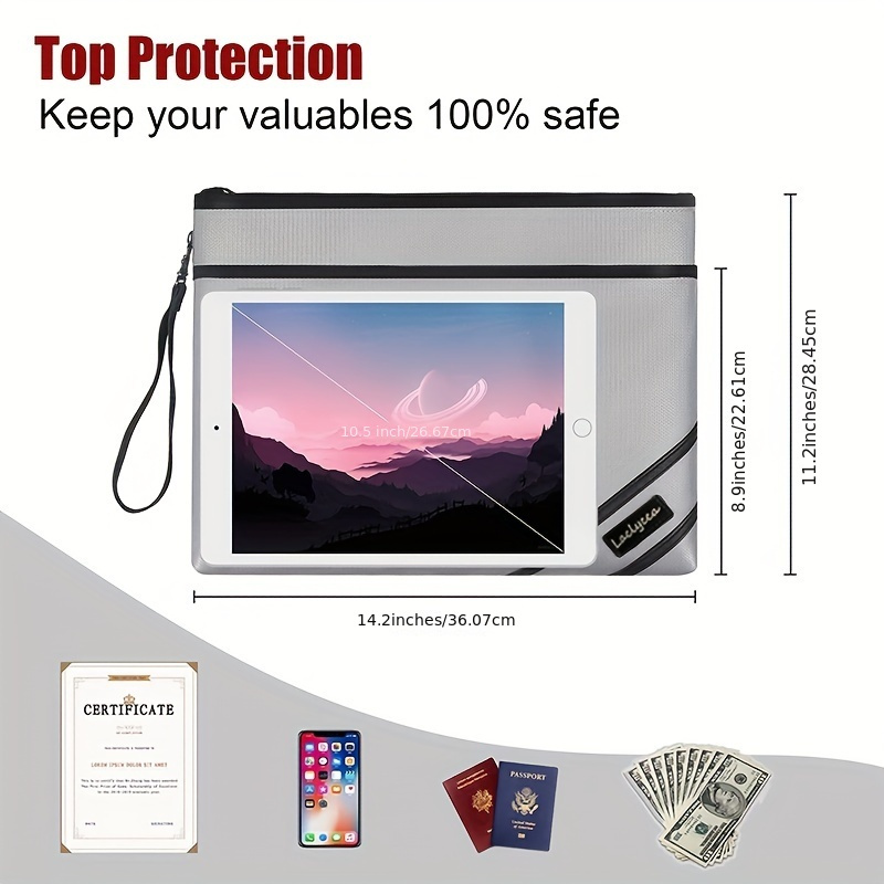 1pc advanced fireproof material document bag which is used for holding files personal belongings cash passport and a4 documents fireproof waterproof safe and equipped with a zipper details 1