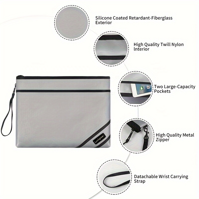 1pc advanced fireproof material document bag which is used for holding files personal belongings cash passport and a4 documents fireproof waterproof safe and equipped with a zipper details 4