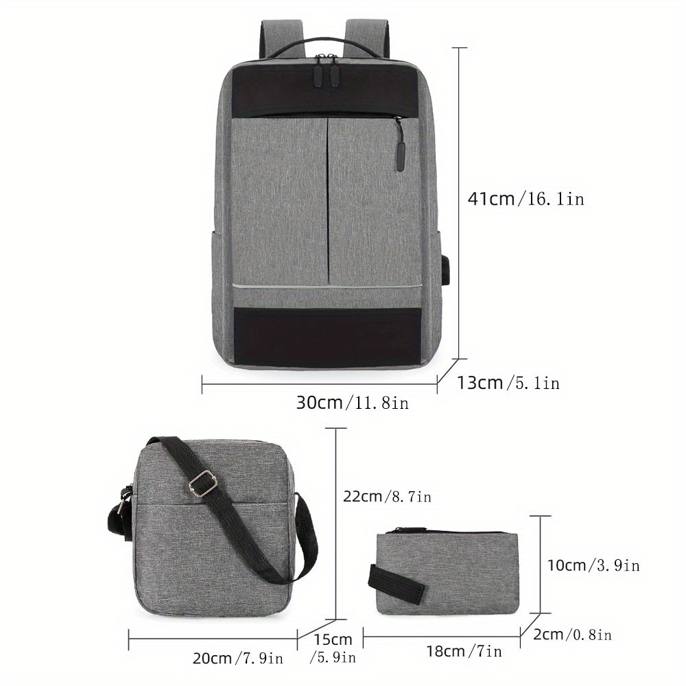 three piece backpack large capacity usb charging business casual mens oxford cloth computer backpack details 1