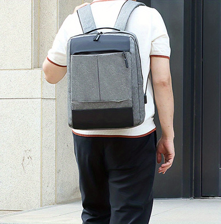 three piece backpack large capacity usb charging business casual mens oxford cloth computer backpack details 3