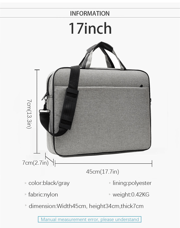 17 laptop bag lightweight business briefcase with shoulder strap for women men gray black details 11