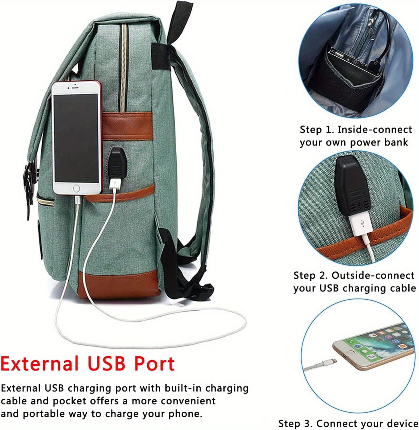 vintage laptop backpack with usb charging port elegant water resistant travelling backpack casual daypacks college shoulder bag for men women fits up to 15 6inch laptop details 3