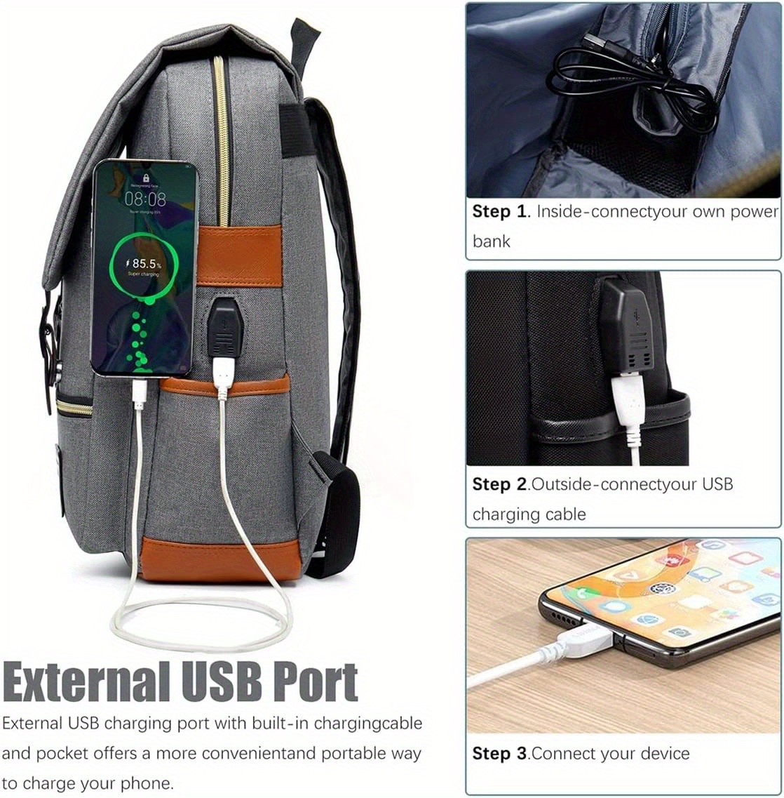 vintage laptop backpack with usb charging port elegant water resistant travelling backpack casual daypacks college shoulder bag for men women fits up to 15 6inch laptop details 18