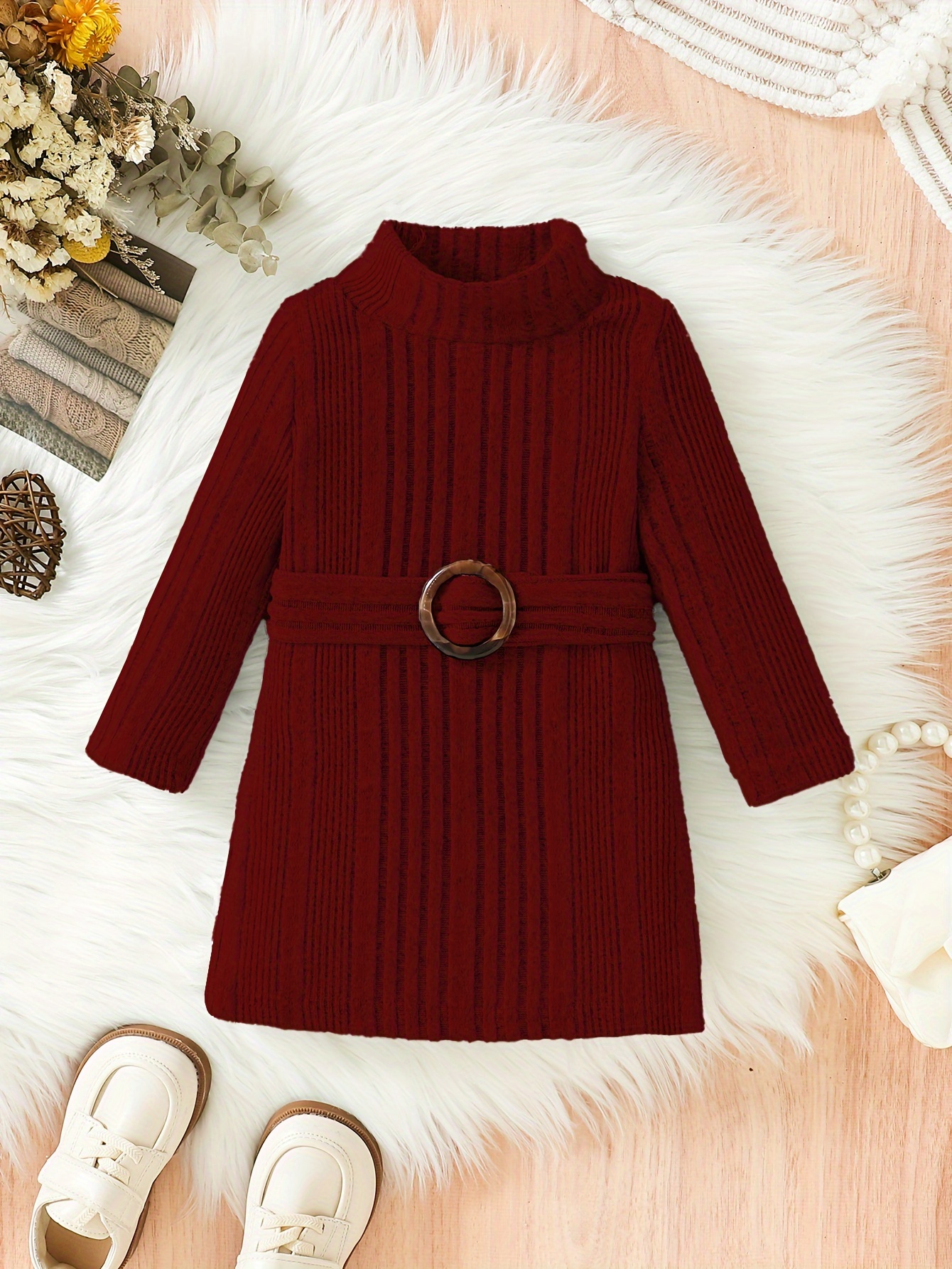 baby knitted comfy turtleneck long dress kids clothes autumn and winter details 0