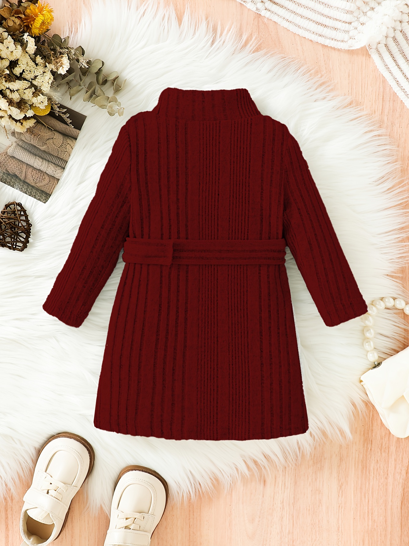 baby knitted comfy turtleneck long dress kids clothes autumn and winter details 3