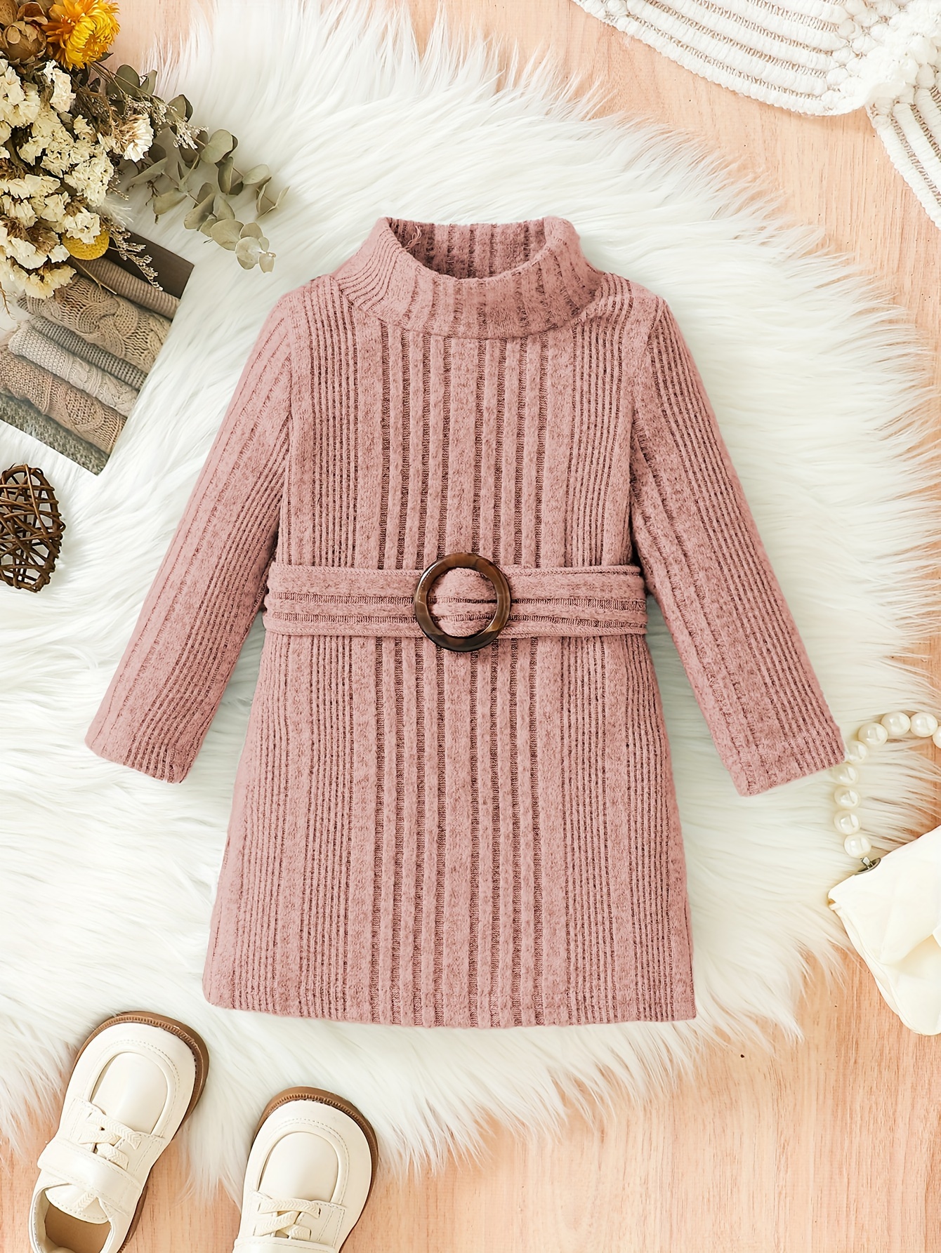 baby knitted comfy turtleneck long dress kids clothes autumn and winter details 6