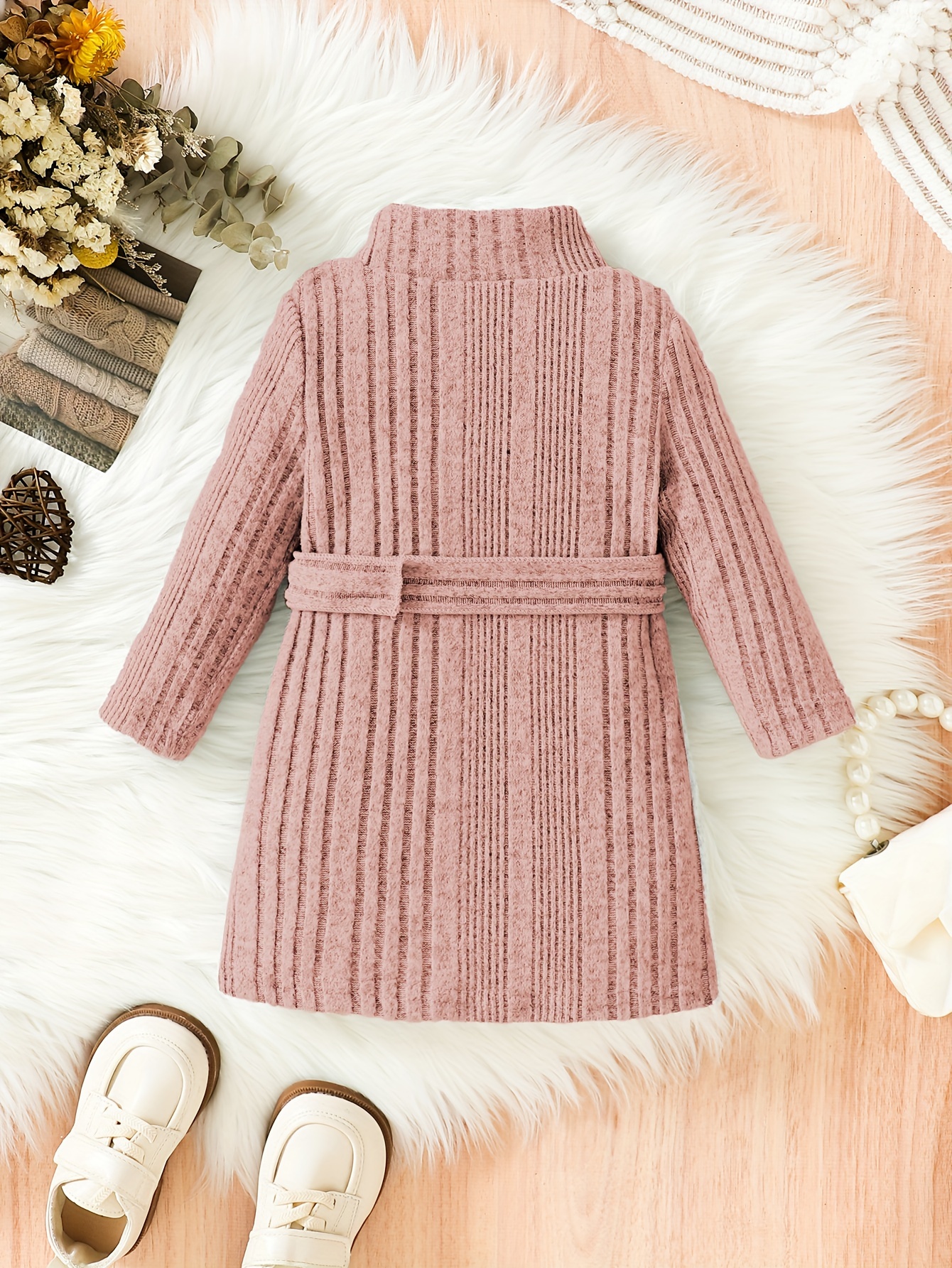 baby knitted comfy turtleneck long dress kids clothes autumn and winter details 9