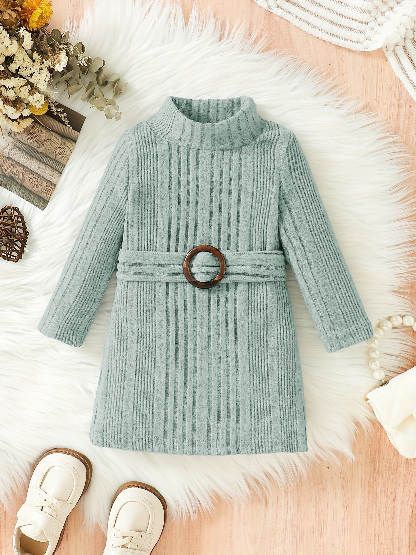 baby knitted comfy turtleneck long dress kids clothes autumn and winter details 12