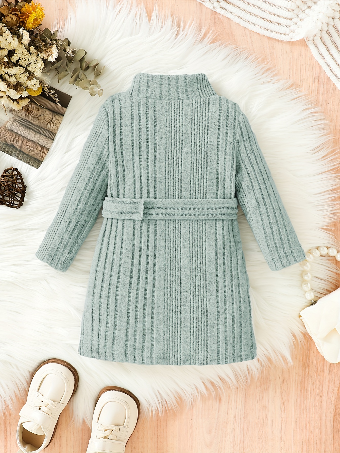 baby knitted comfy turtleneck long dress kids clothes autumn and winter details 15