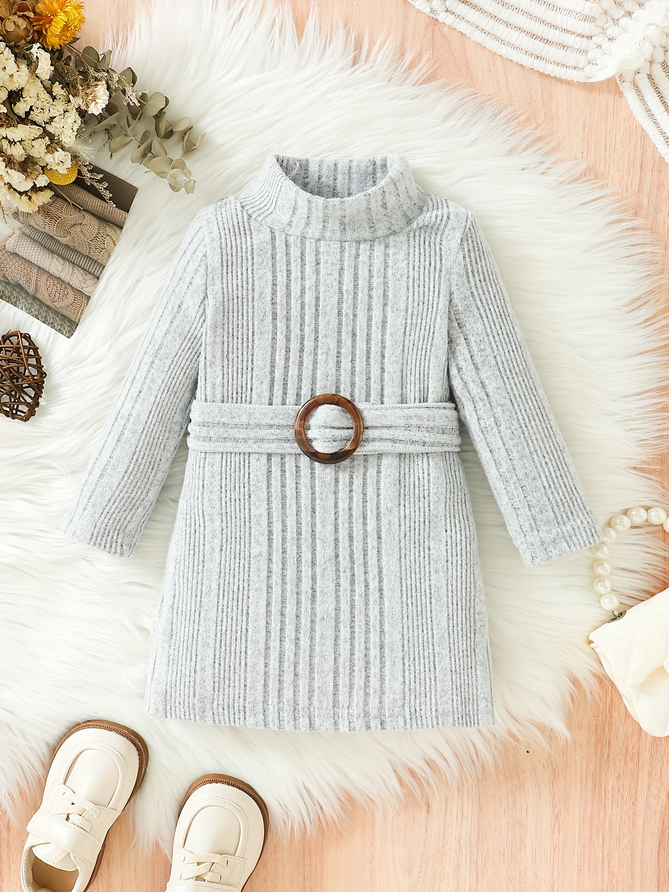 baby knitted comfy turtleneck long dress kids clothes autumn and winter details 21