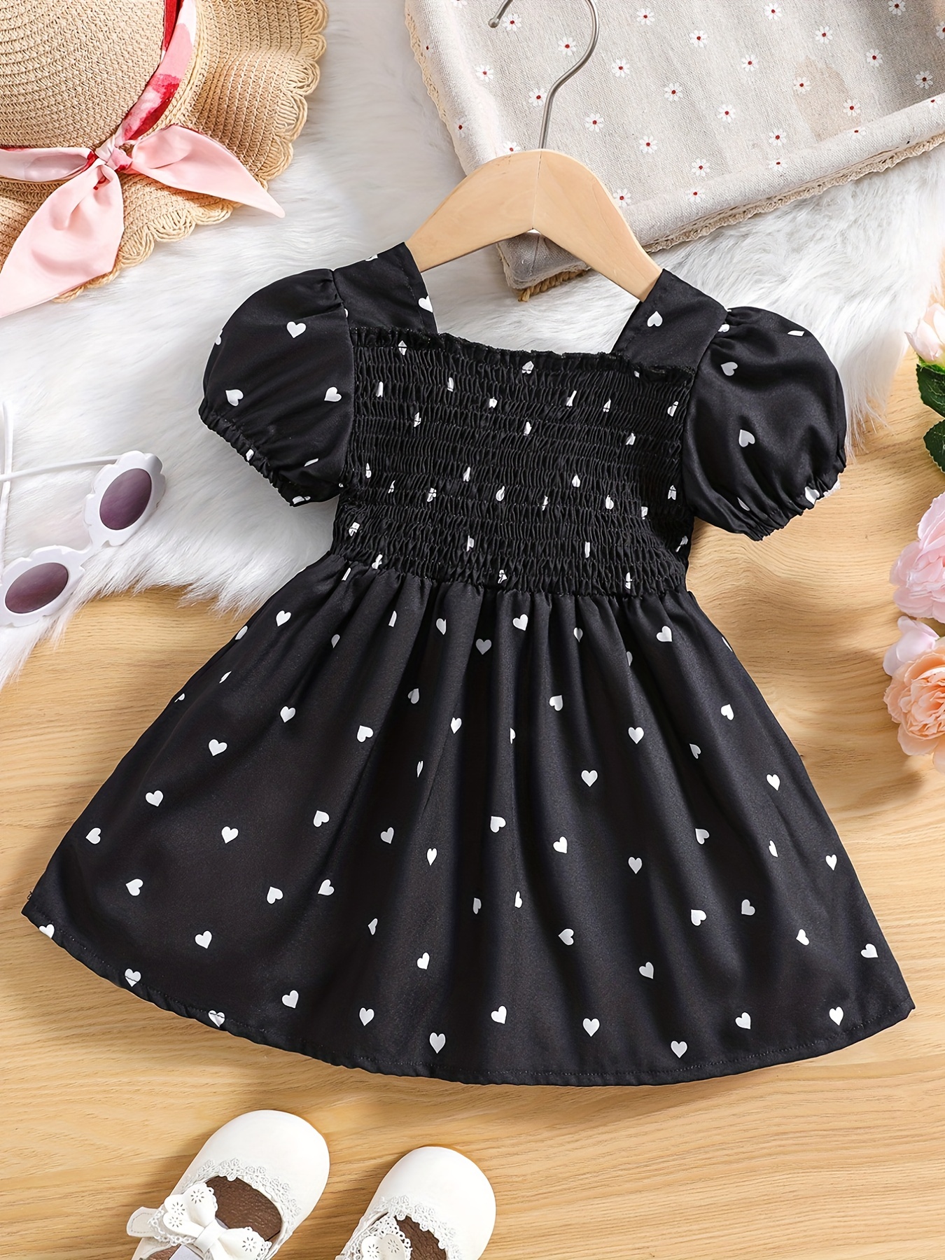 adorable heart print tunic dress for girls perfect for parties birthdays details 0