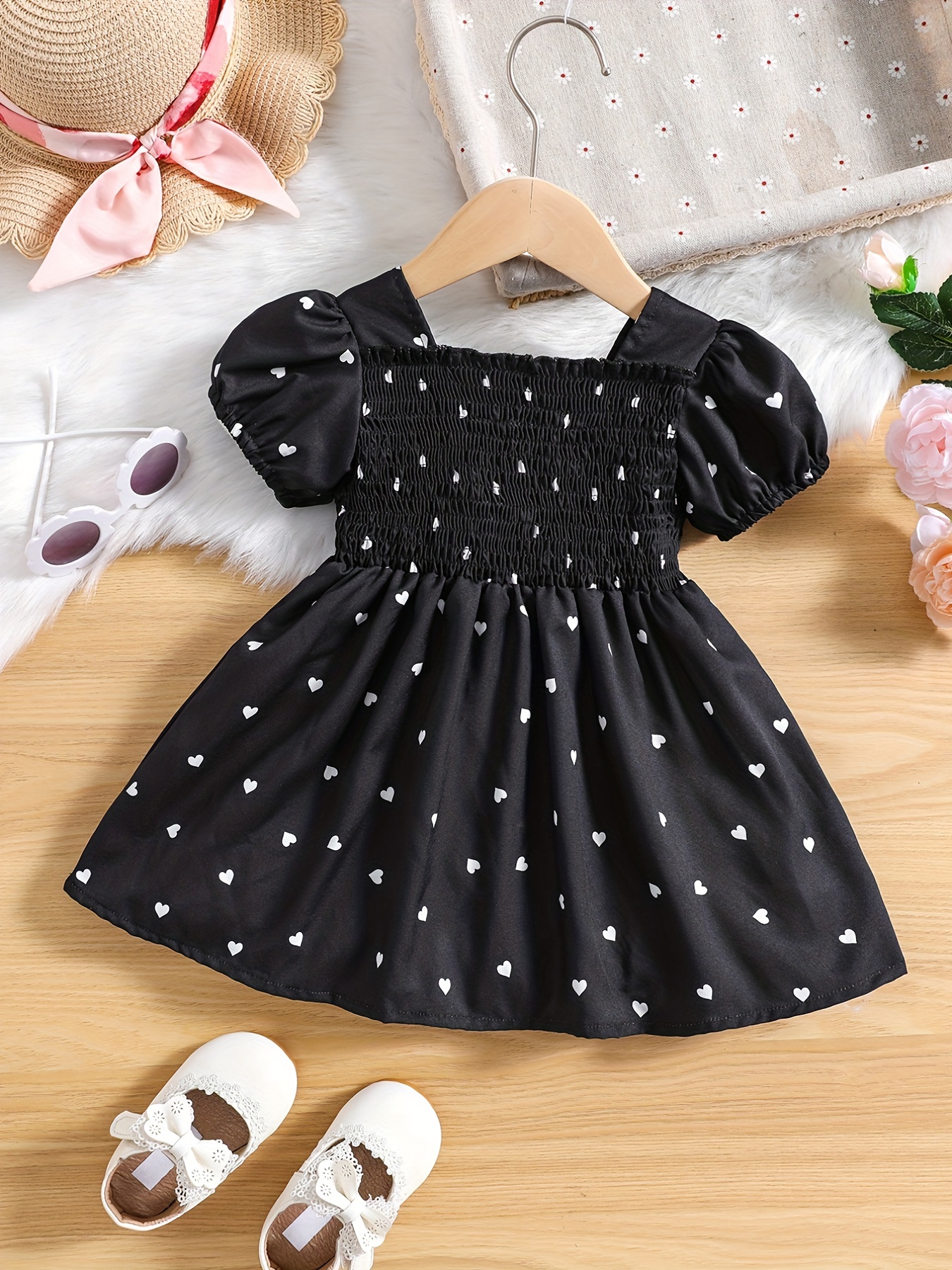 adorable heart print tunic dress for girls perfect for parties birthdays details 3