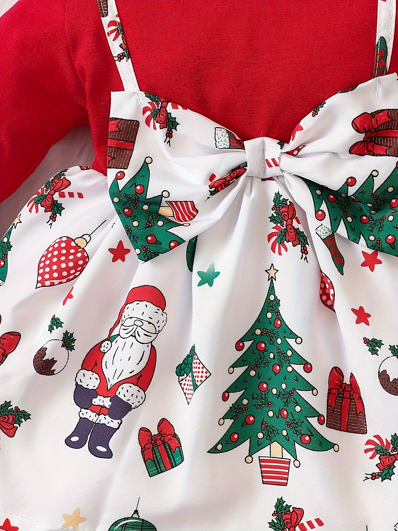 baby girl christmas cute bow snowflake print dress two piece headscarf set details 10