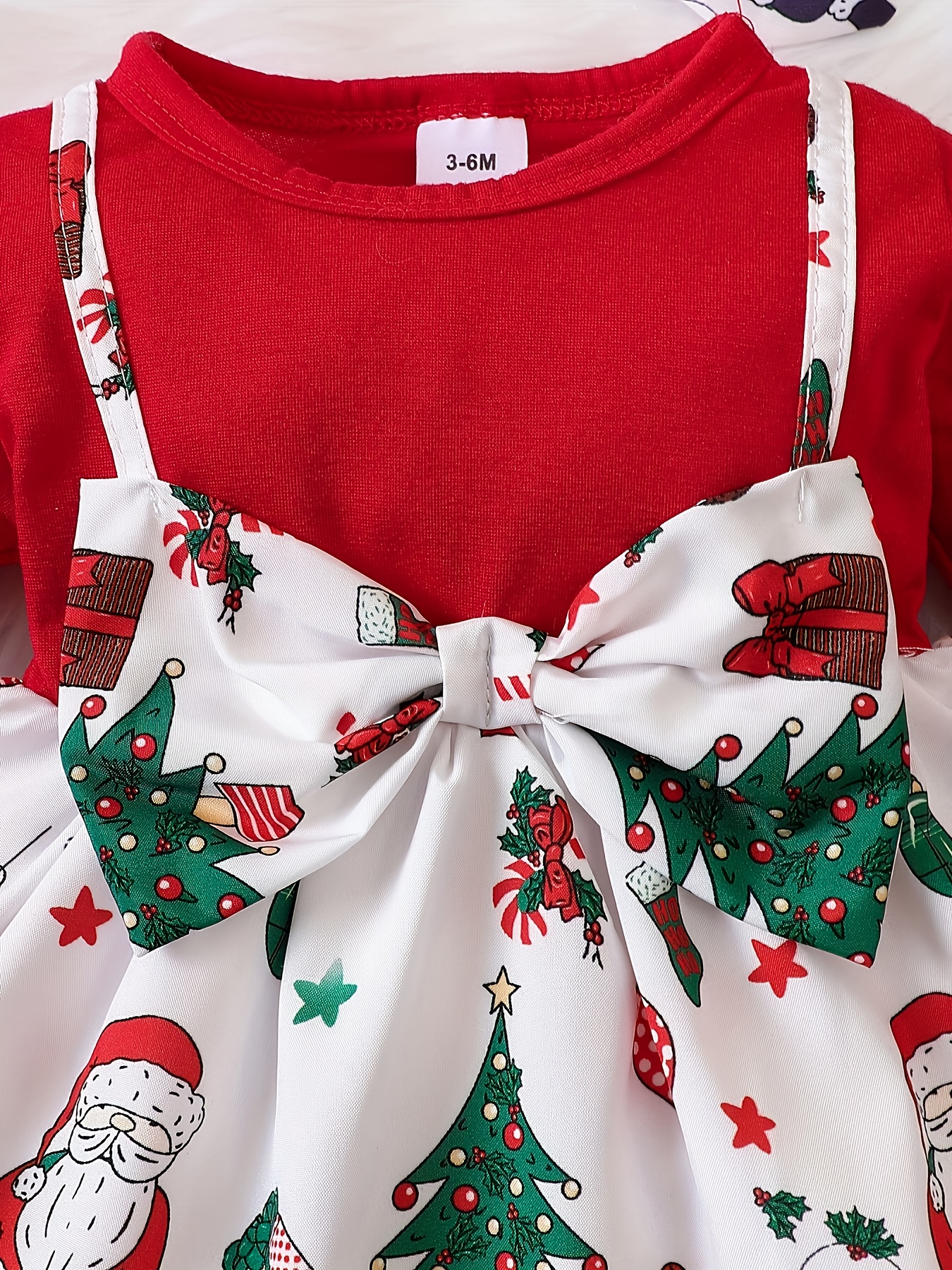 baby girl christmas cute bow snowflake print dress two piece headscarf set details 11