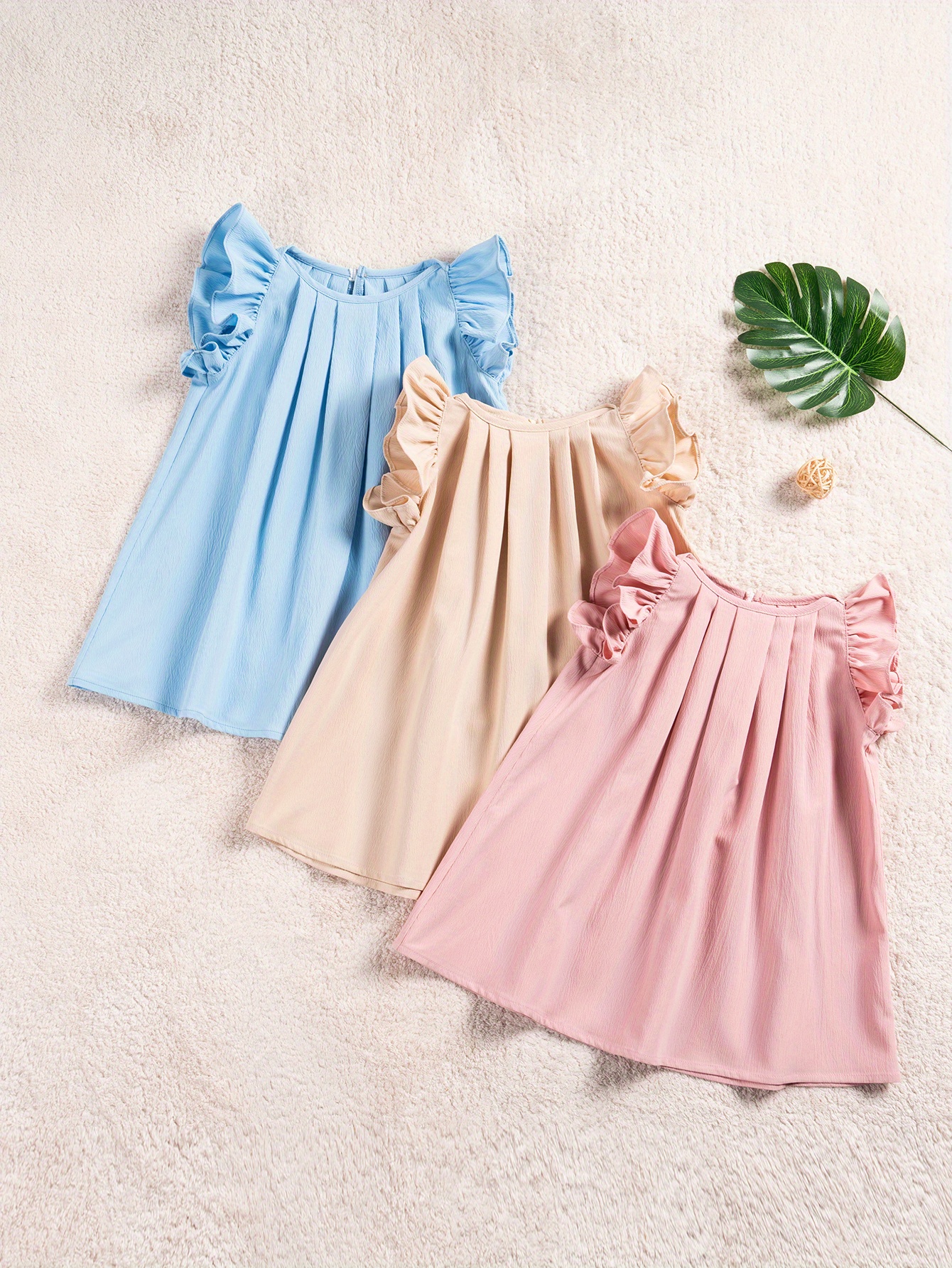 baby girls cute dress summer ruffle sleeve solid color children daily dresses a line kids princess clothes toddler outfits details 1